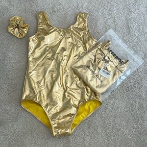 GYMNASTICS-DANCE LEOTARD, LC(12-14),GOLD